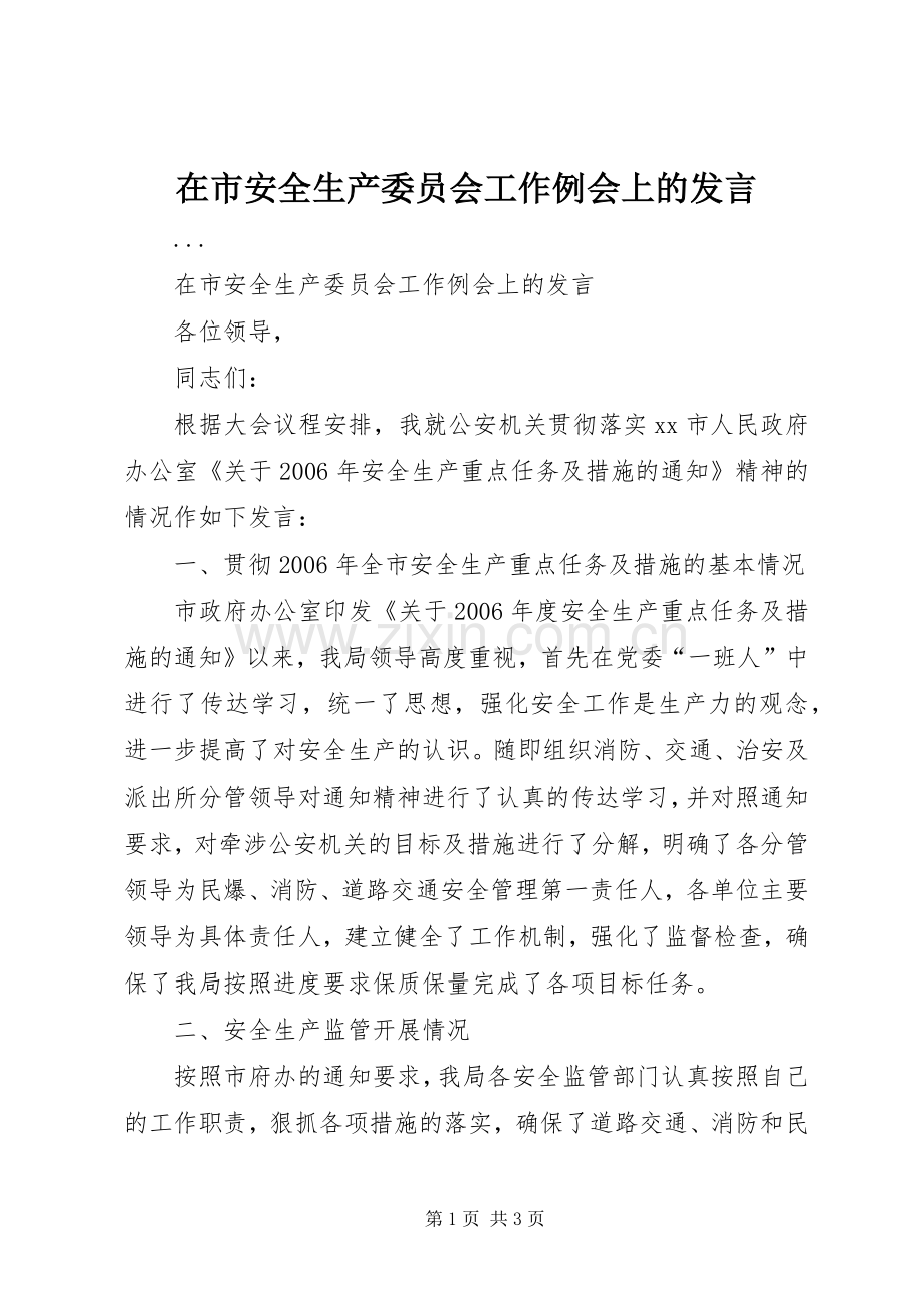 在市安全生产委员会工作例会上的发言稿.docx_第1页