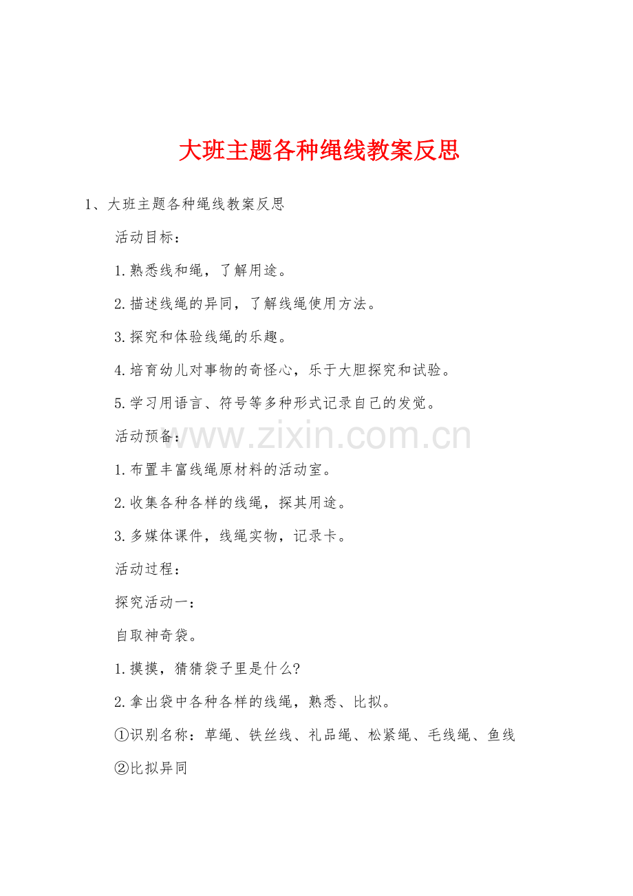 大班主题各种绳线教案反思.docx_第1页