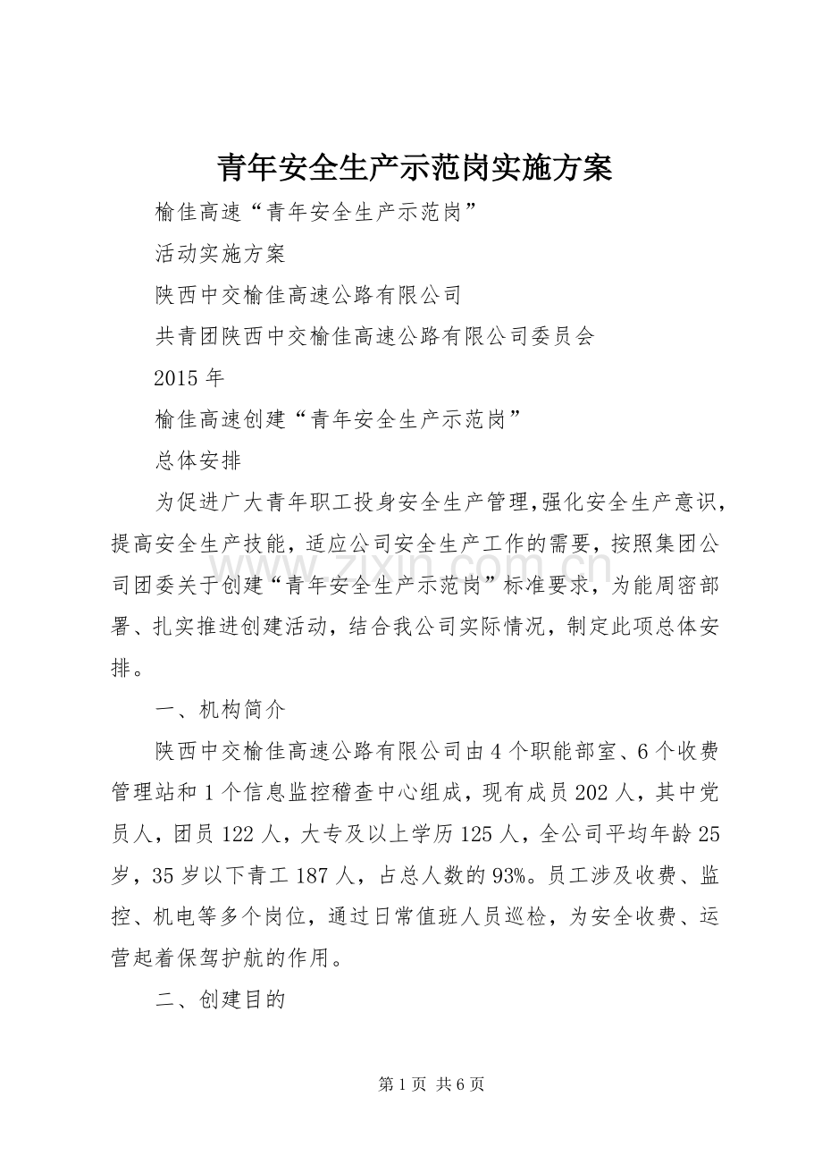 青年安全生产示范岗方案.docx_第1页