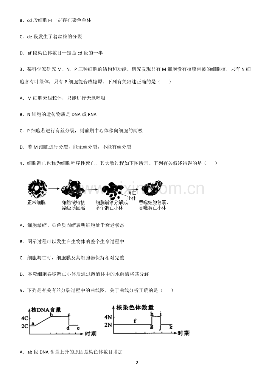 (文末附答案)人教版2022年高中生物细胞的生命历程经典知识题库.pdf_第2页