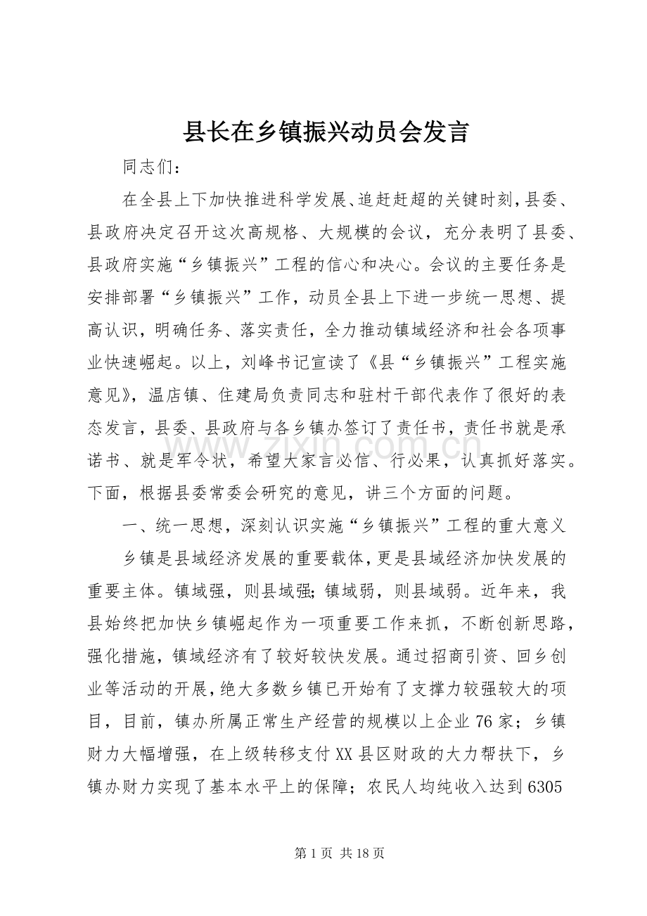 县长在乡镇振兴动员会发言.docx_第1页