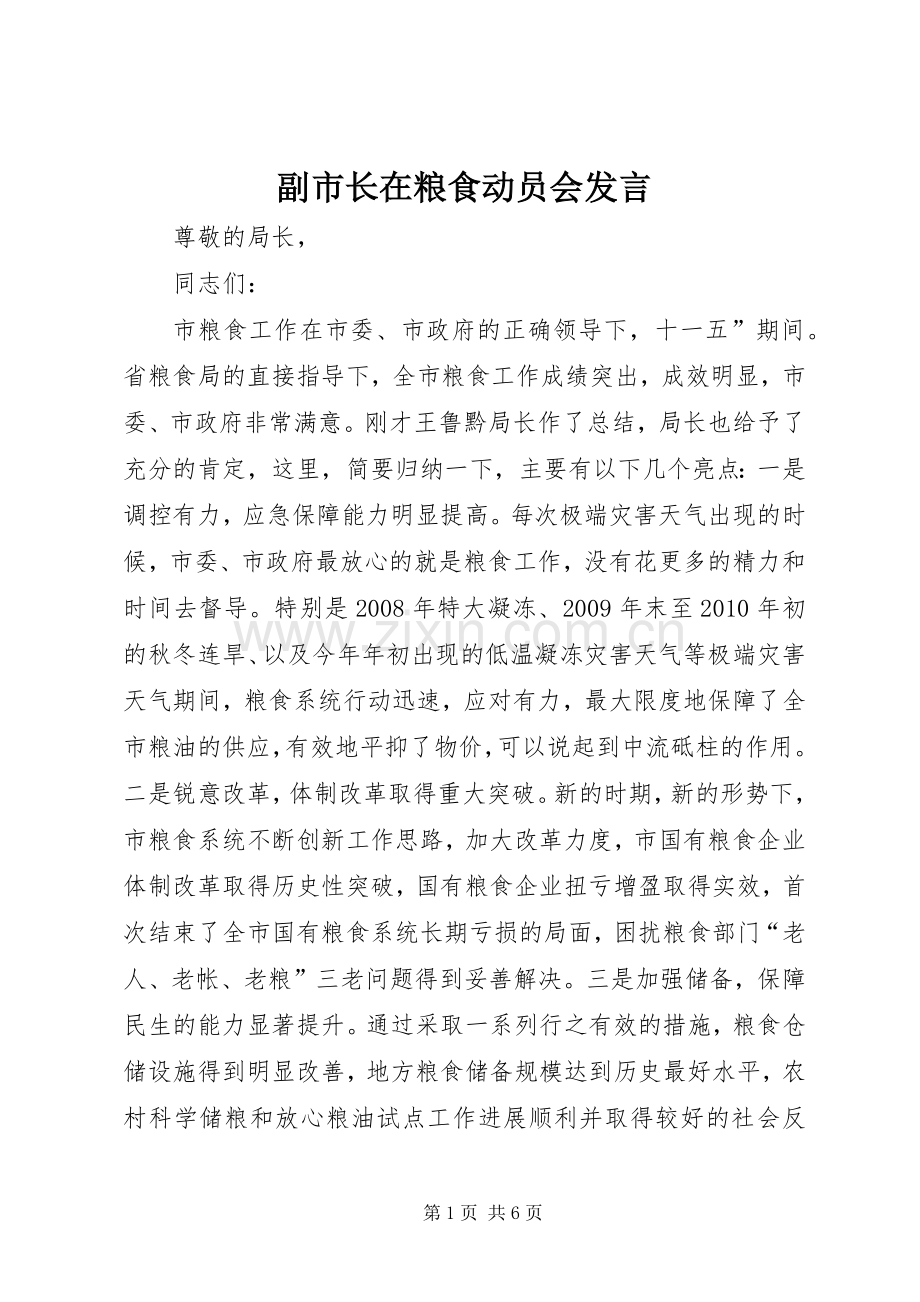 副市长在粮食动员会发言稿.docx_第1页