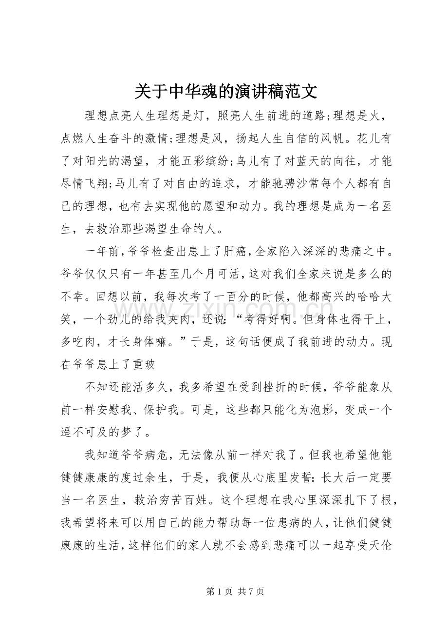 关于中华魂的演讲稿范文.docx_第1页