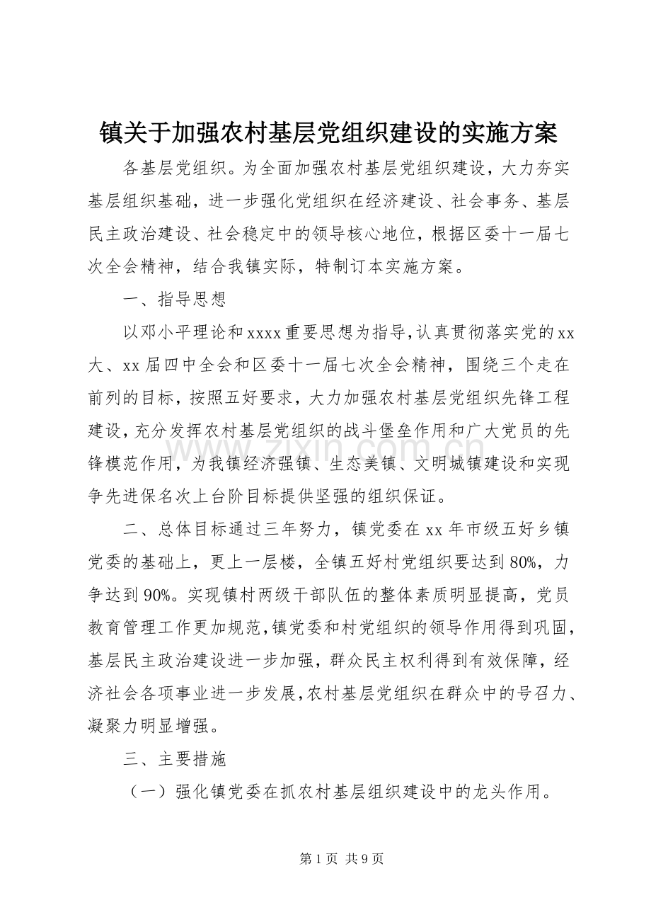 镇关于加强农村基层党组织建设的方案.docx_第1页