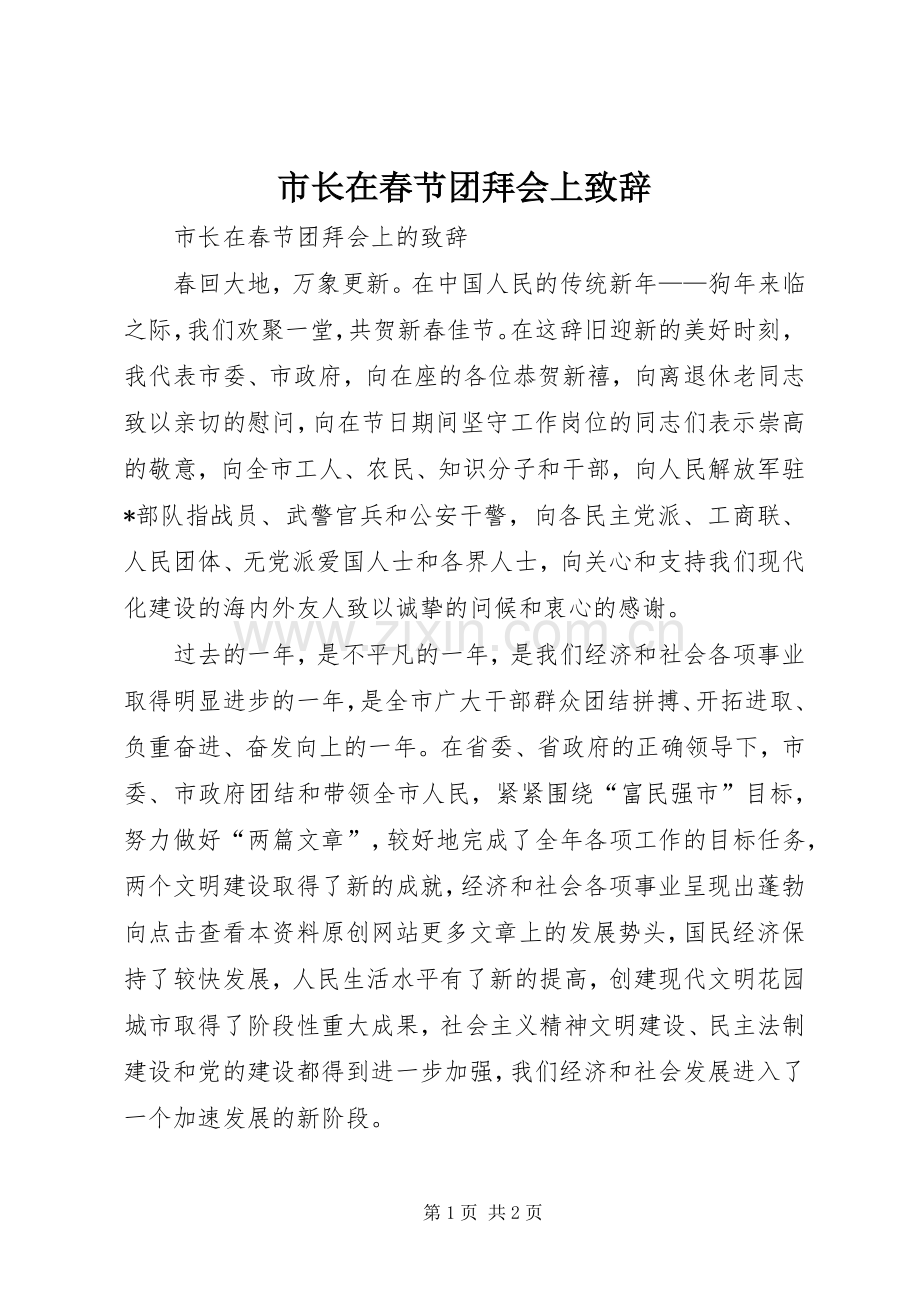 市长在春节团拜会上致辞.docx_第1页