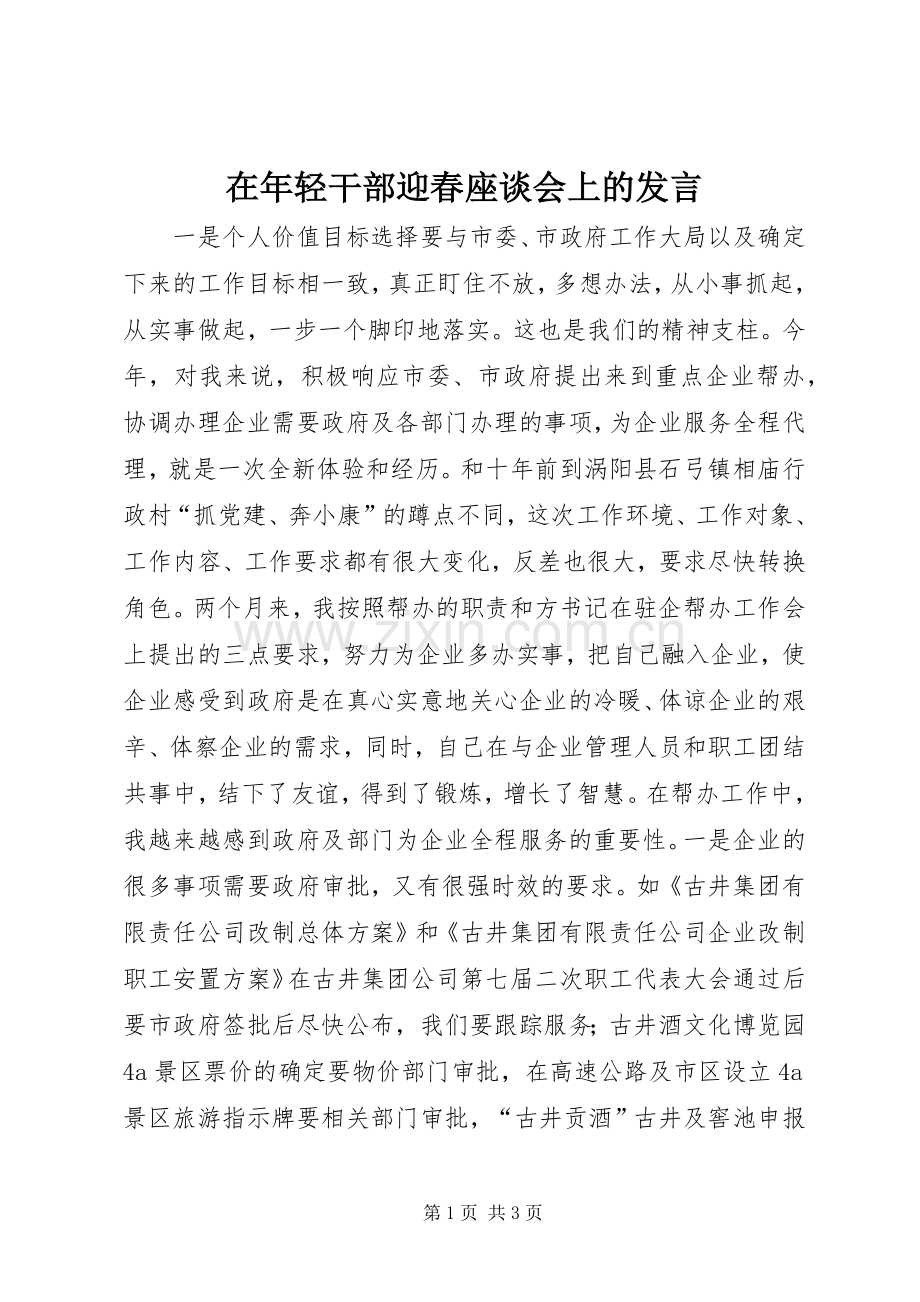 在年轻干部迎春座谈会上的发言稿.docx_第1页