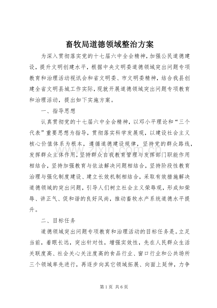 畜牧局道德领域整治实施方案.docx_第1页