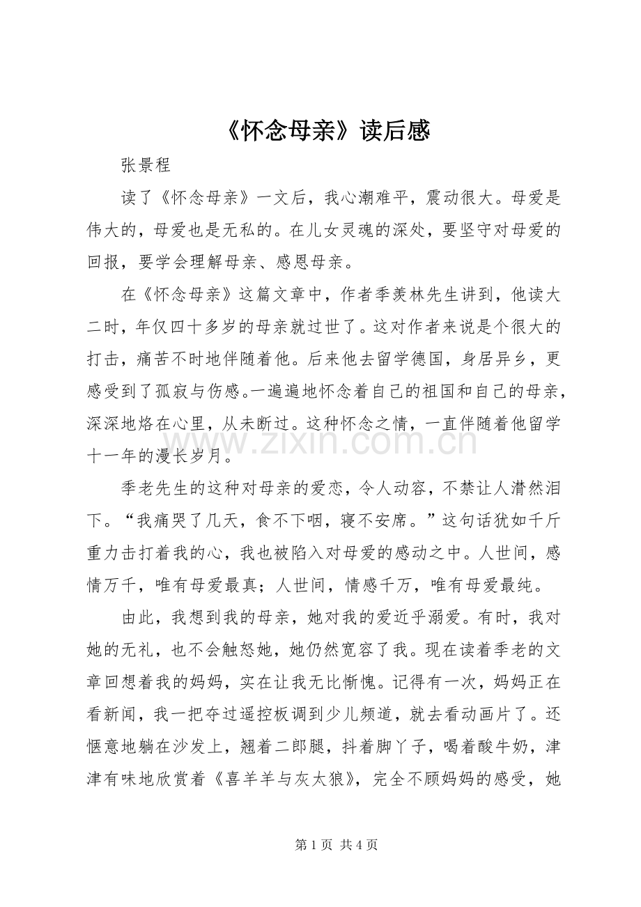 《怀念母亲》读后感(2).docx_第1页