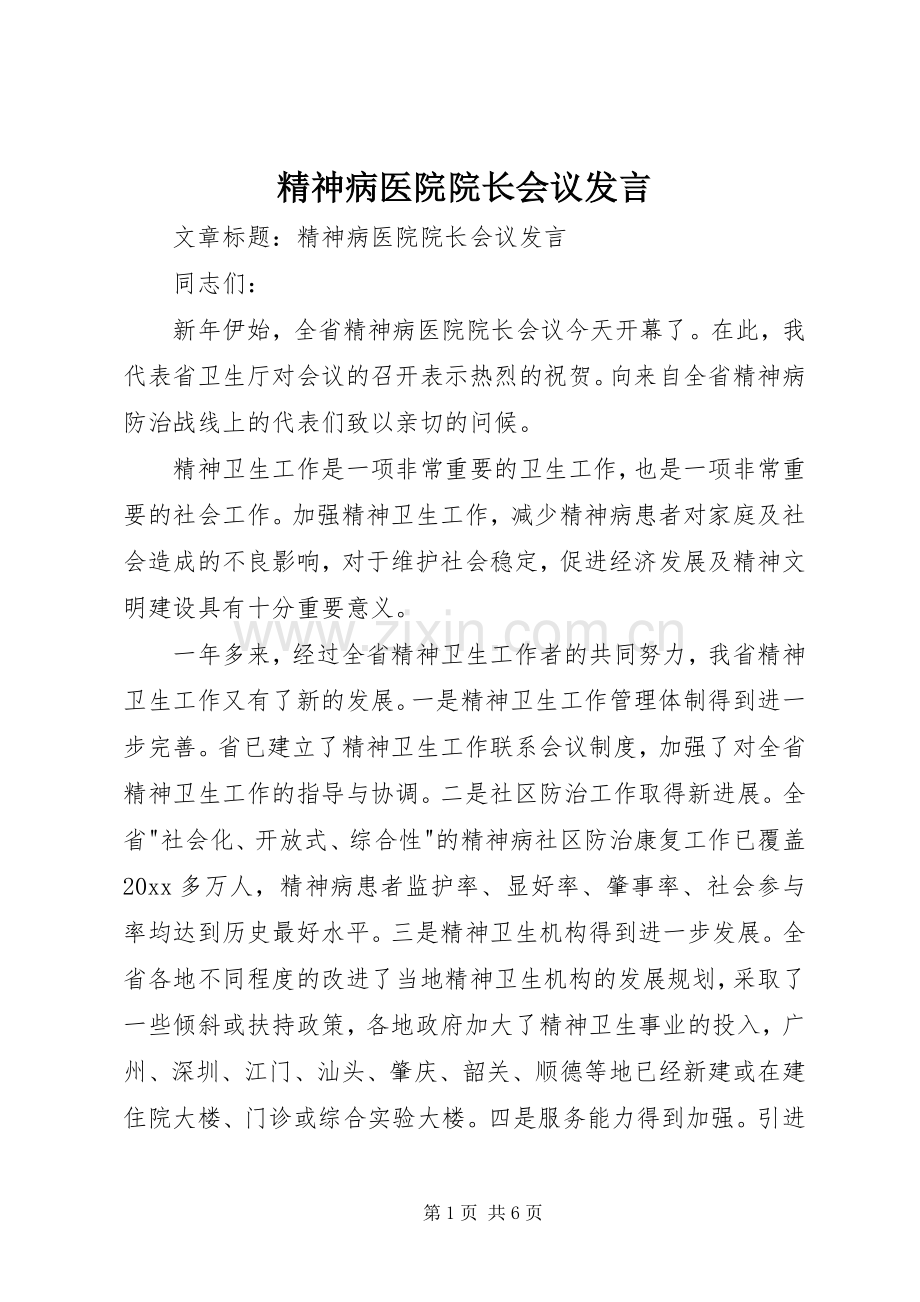 精神病医院院长会议发言.docx_第1页