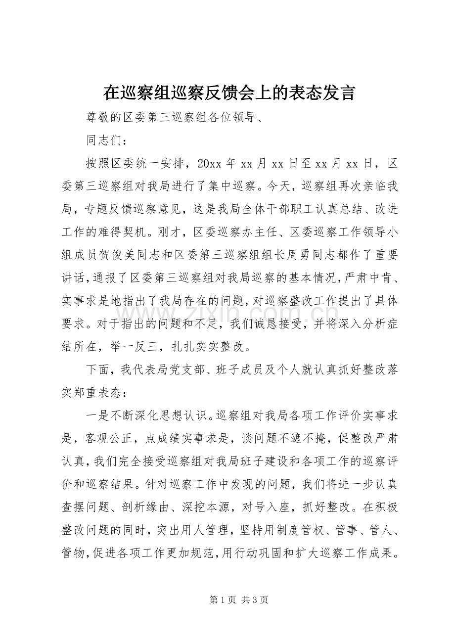 在巡察组巡察反馈会上的表态发言稿.docx_第1页