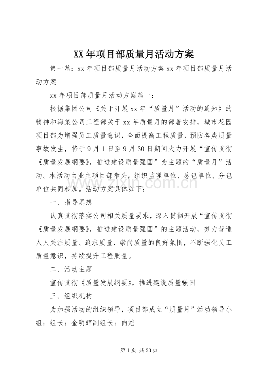 XX年项目部质量月活动实施方案.docx_第1页