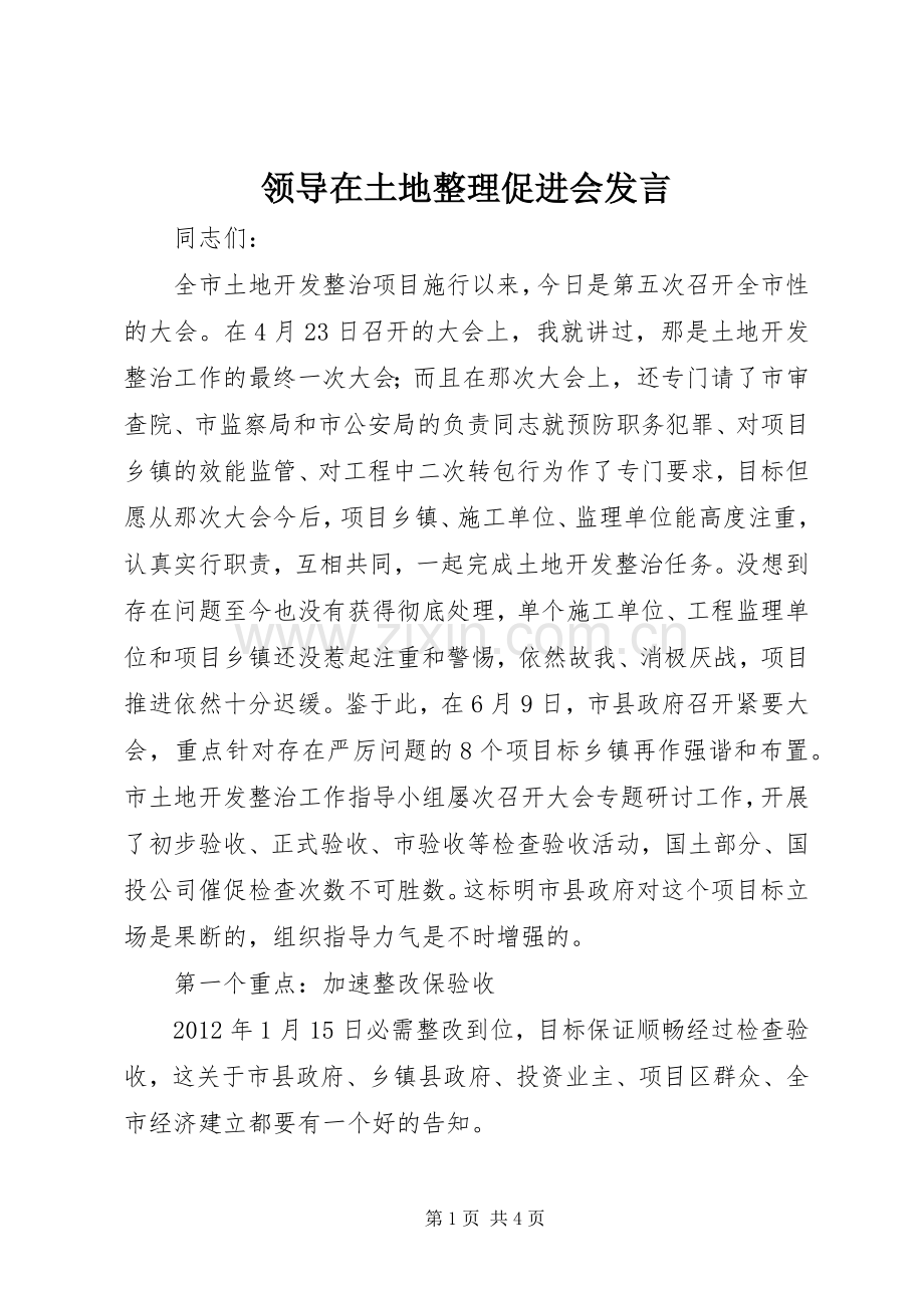 领导在土地整理促进会发言稿.docx_第1页