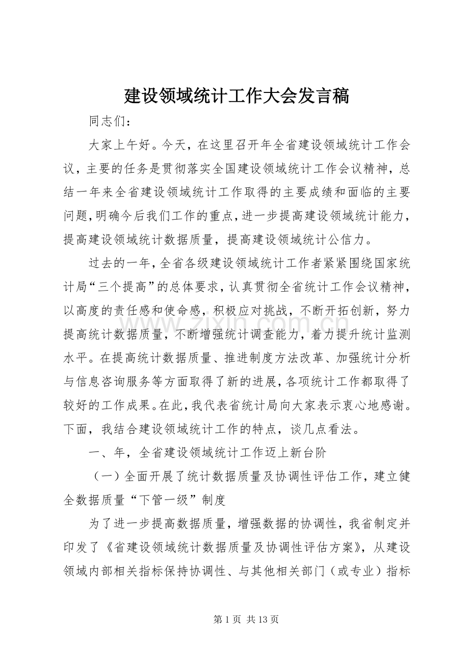 建设领域统计工作大会发言.docx_第1页