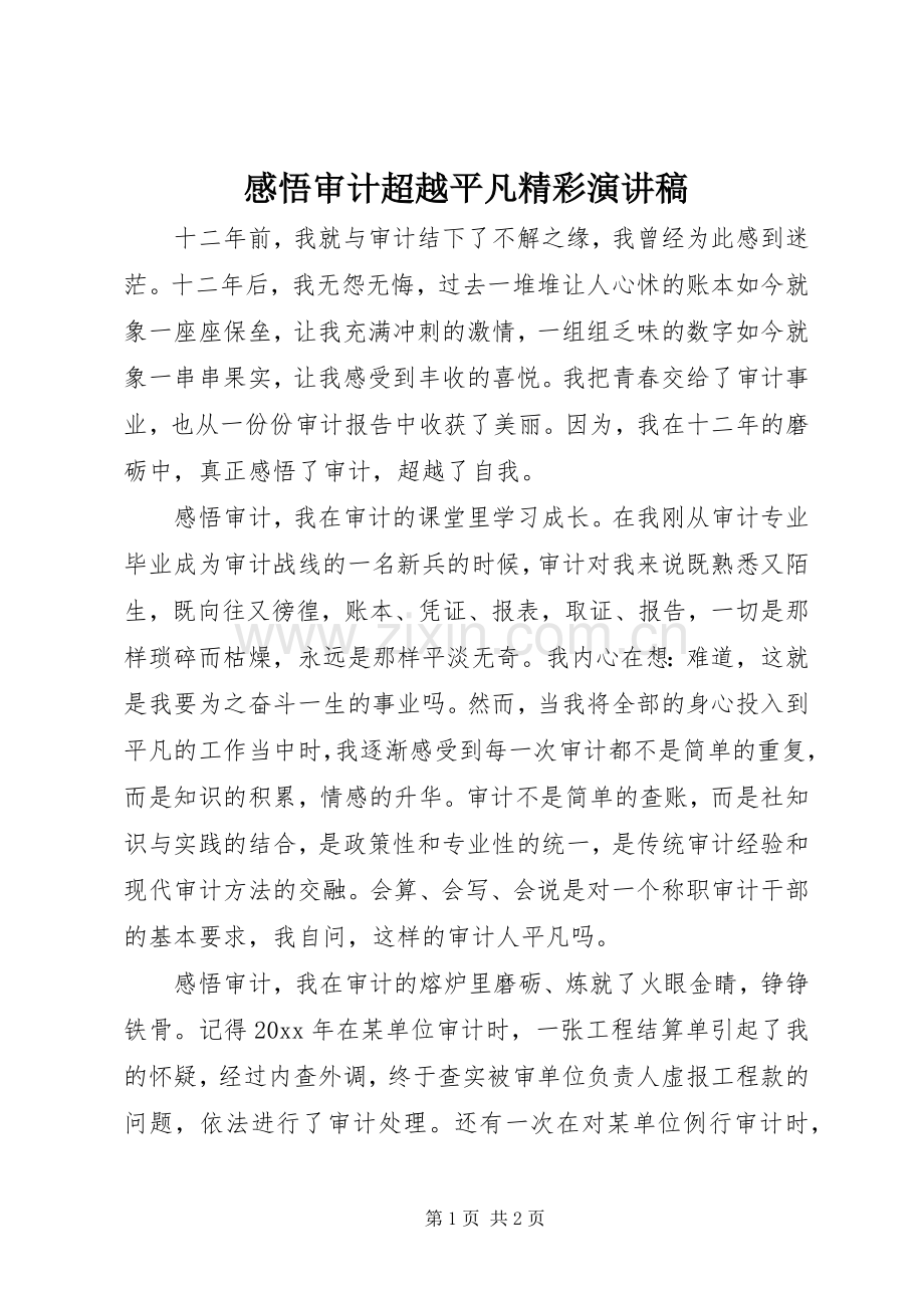 感悟审计超越平凡精彩演讲稿.docx_第1页