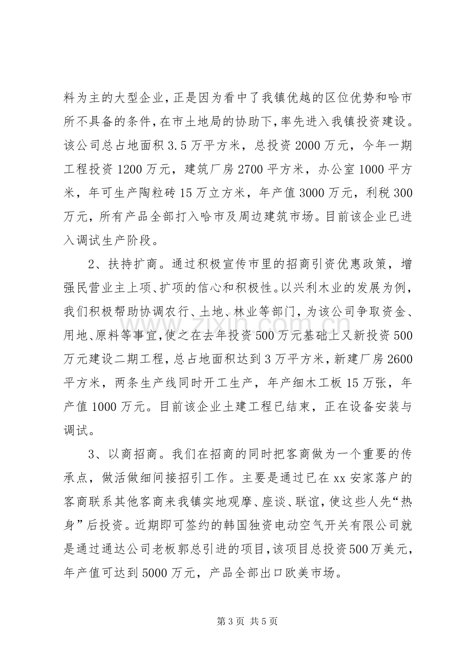 乡镇招商引资典型经验发言材料提纲范文.docx_第3页