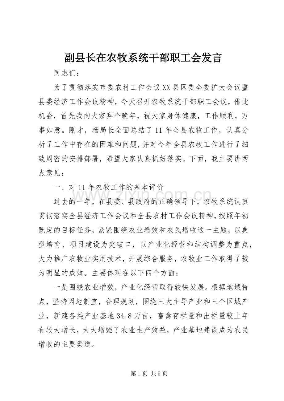 副县长在农牧系统干部职工会发言稿.docx_第1页