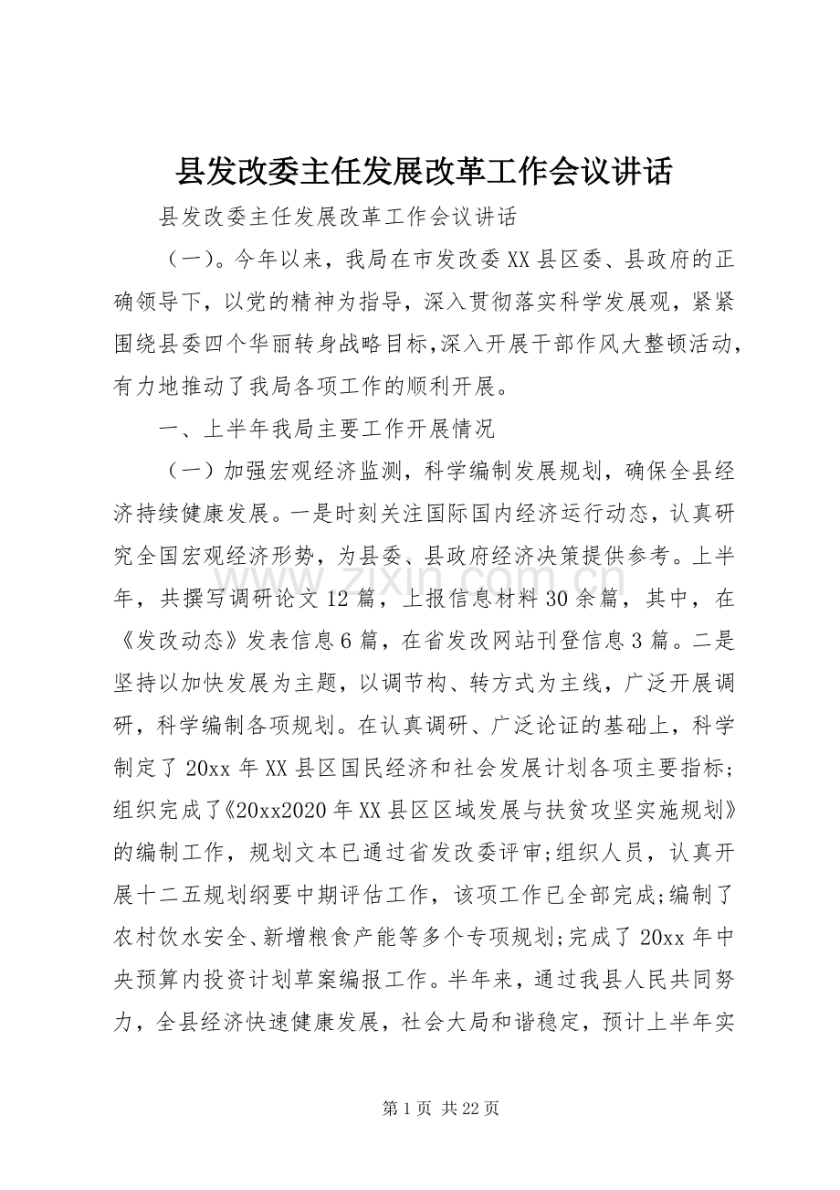 县发改委主任发展改革工作会议讲话.docx_第1页