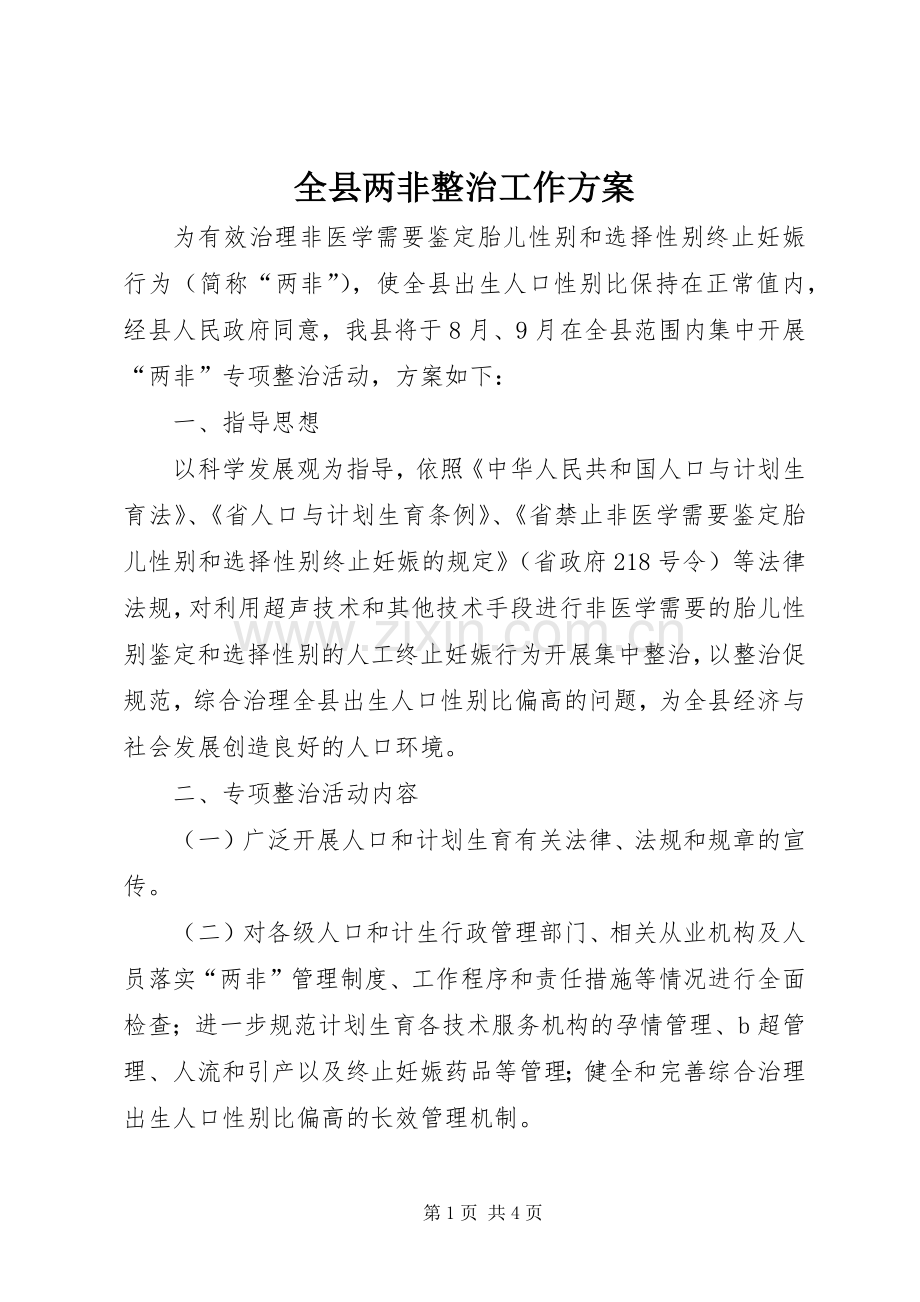 全县两非整治工作实施方案.docx_第1页