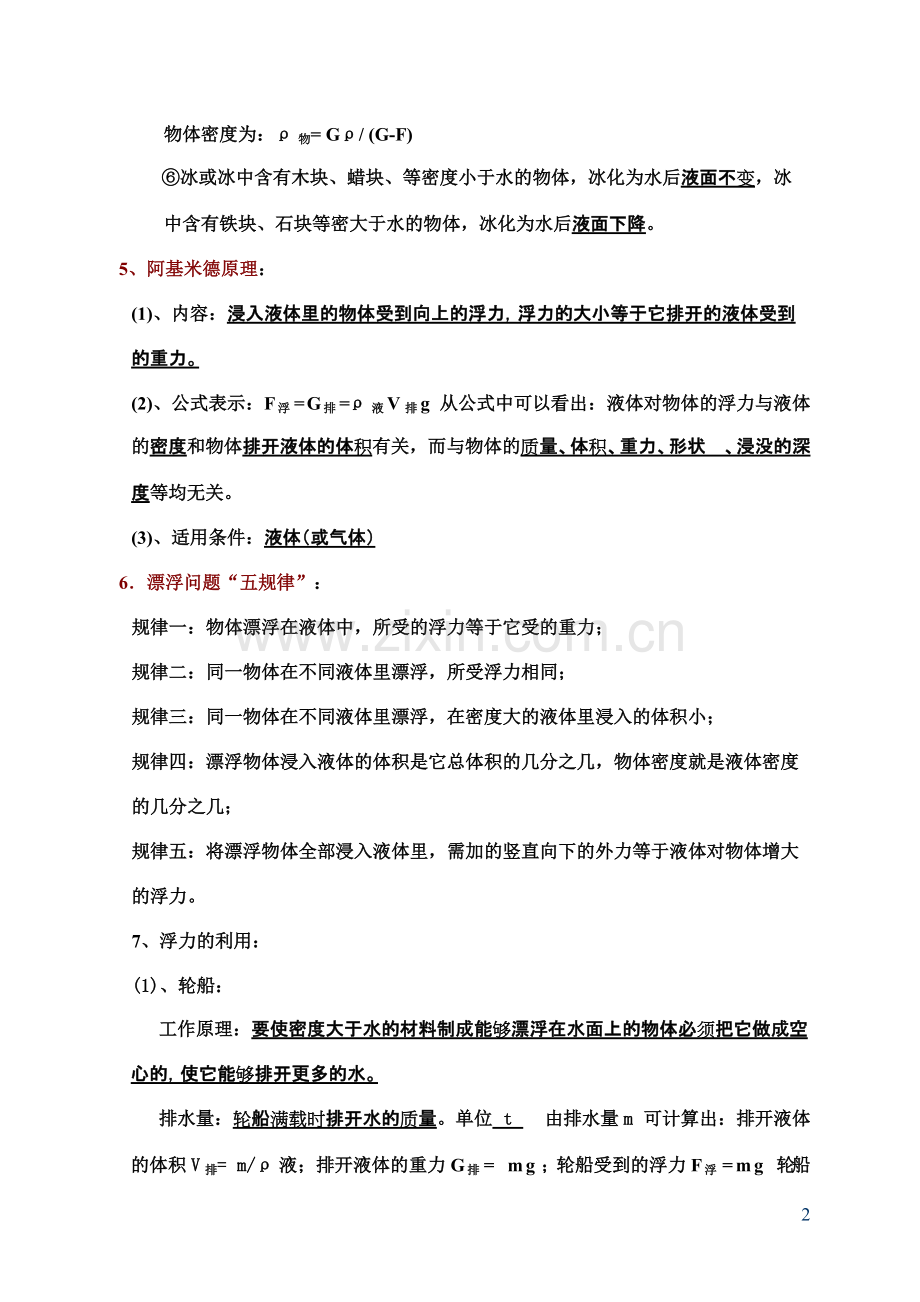 初中物理浮力知识点总结和习题200.pdf_第2页