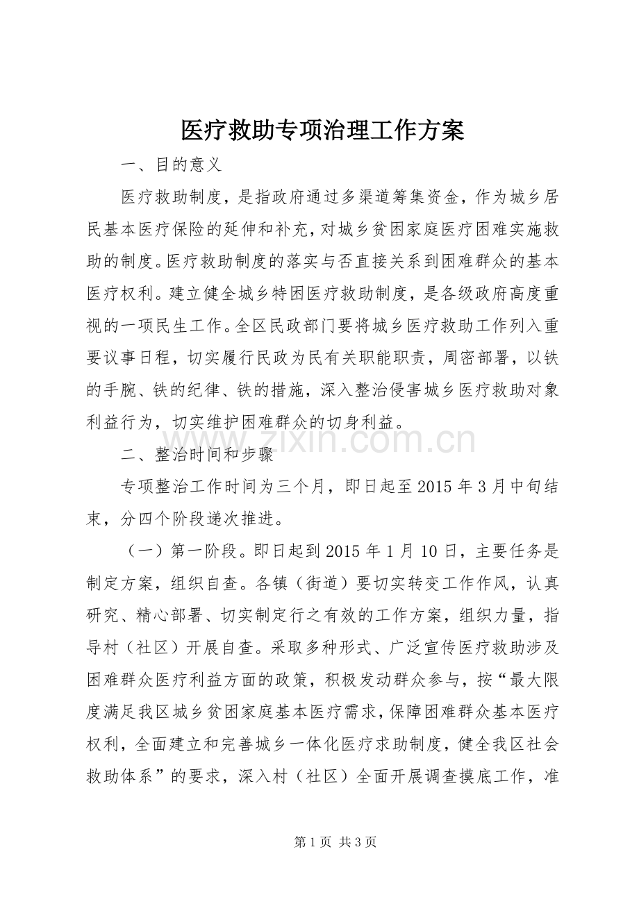 医疗救助专项治理工作实施方案.docx_第1页