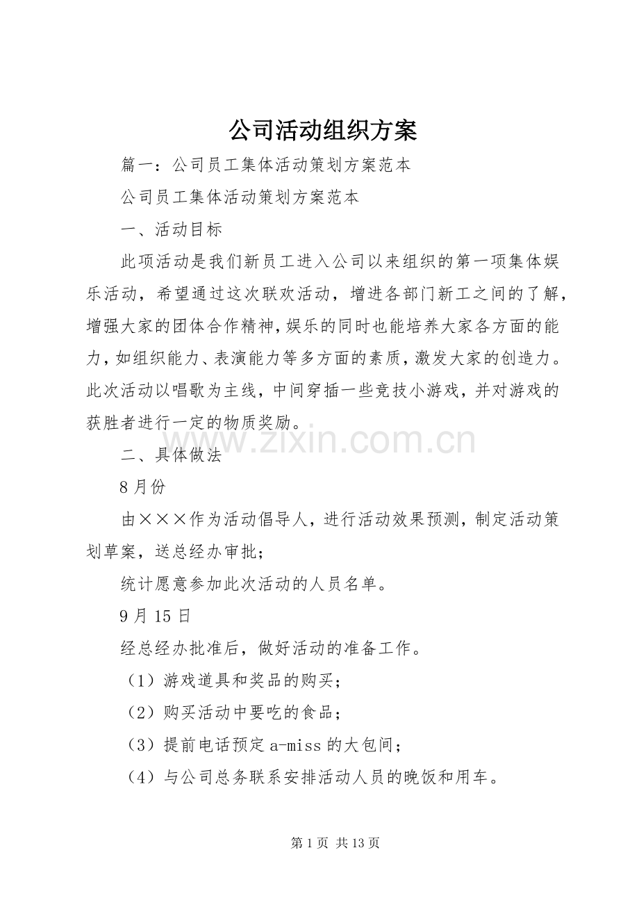 公司活动组织实施方案.docx_第1页