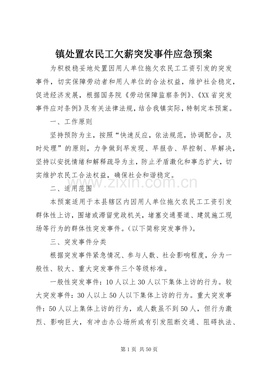 镇农民工欠薪突发事件应急预案.docx_第1页