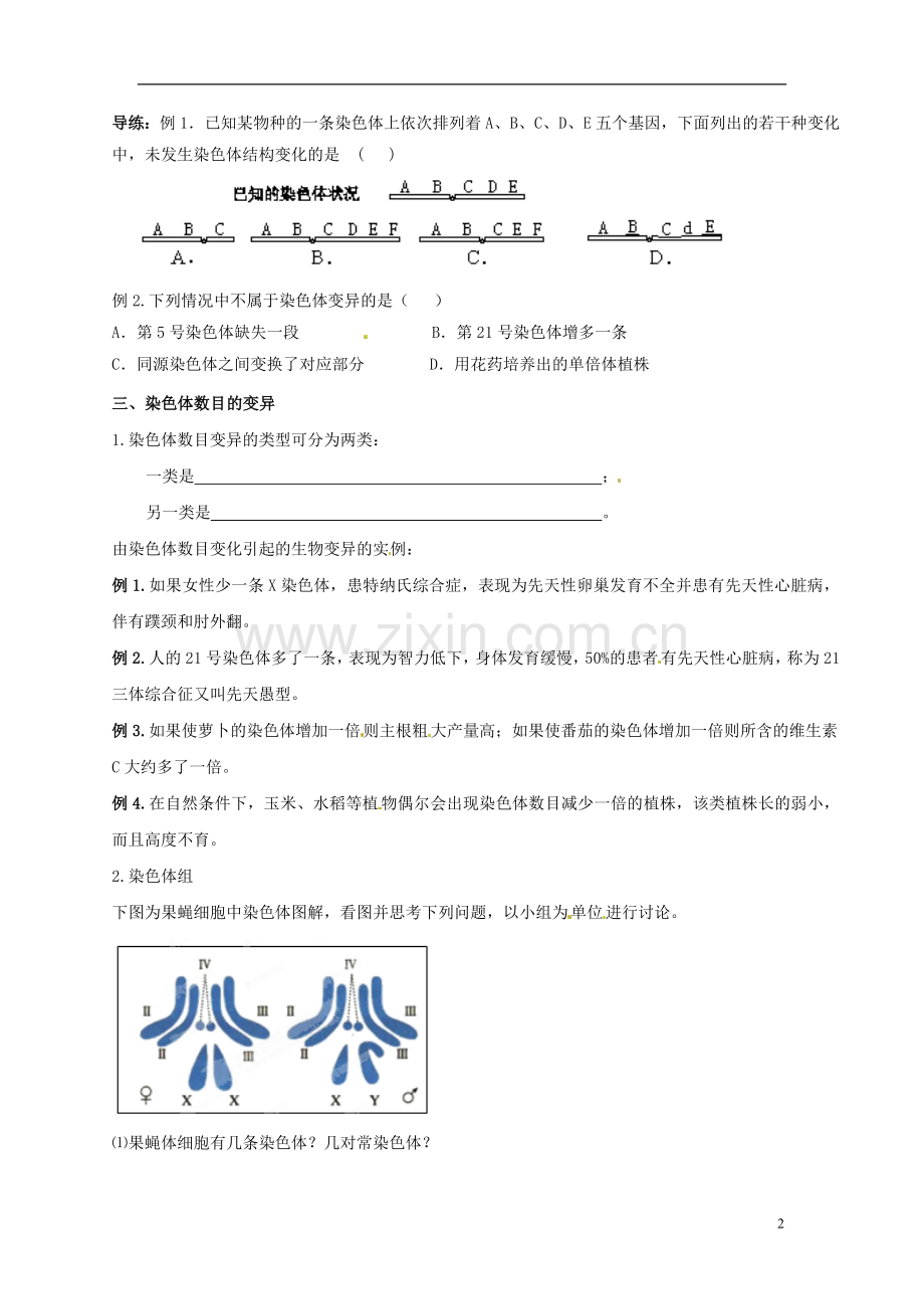 江苏省姜堰市蒋垛中学高一生物-染色体变异.doc_第2页