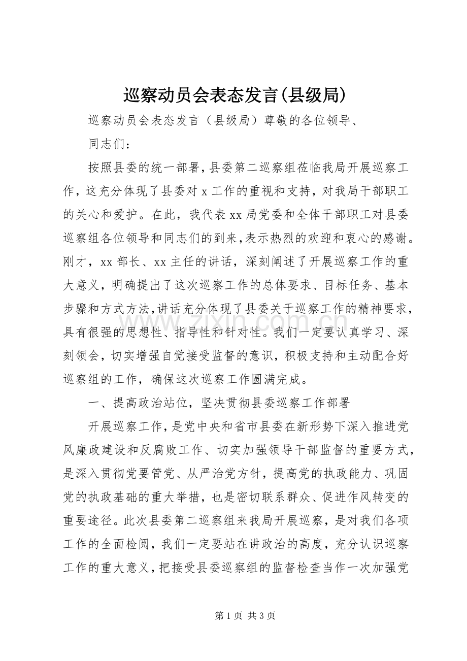 巡察动员会表态发言稿(县级局).docx_第1页