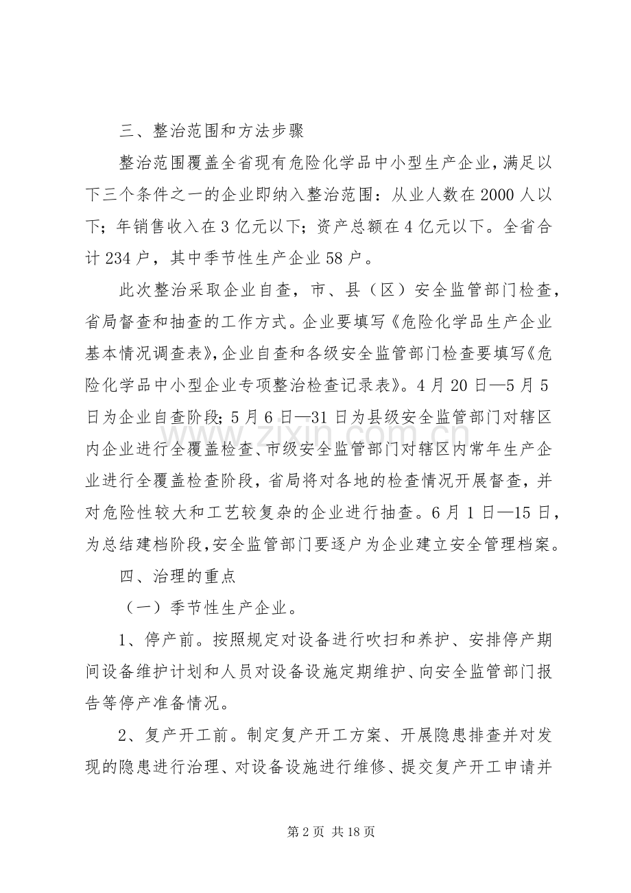 全省危险化学品中小型生产企业安全专项整治工作实施方案.docx_第2页