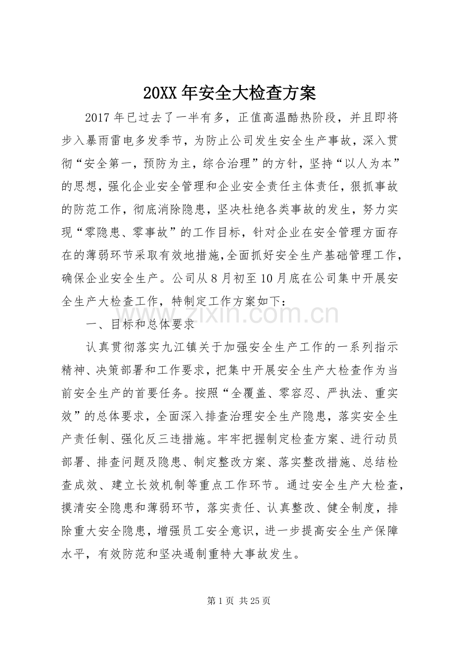 XX年安全大检查实施方案.docx_第1页