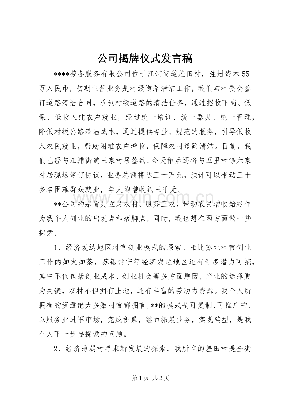 公司揭牌仪式发言_1.docx_第1页