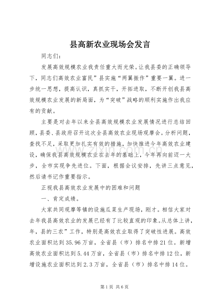 县高新农业现场会发言稿.docx_第1页