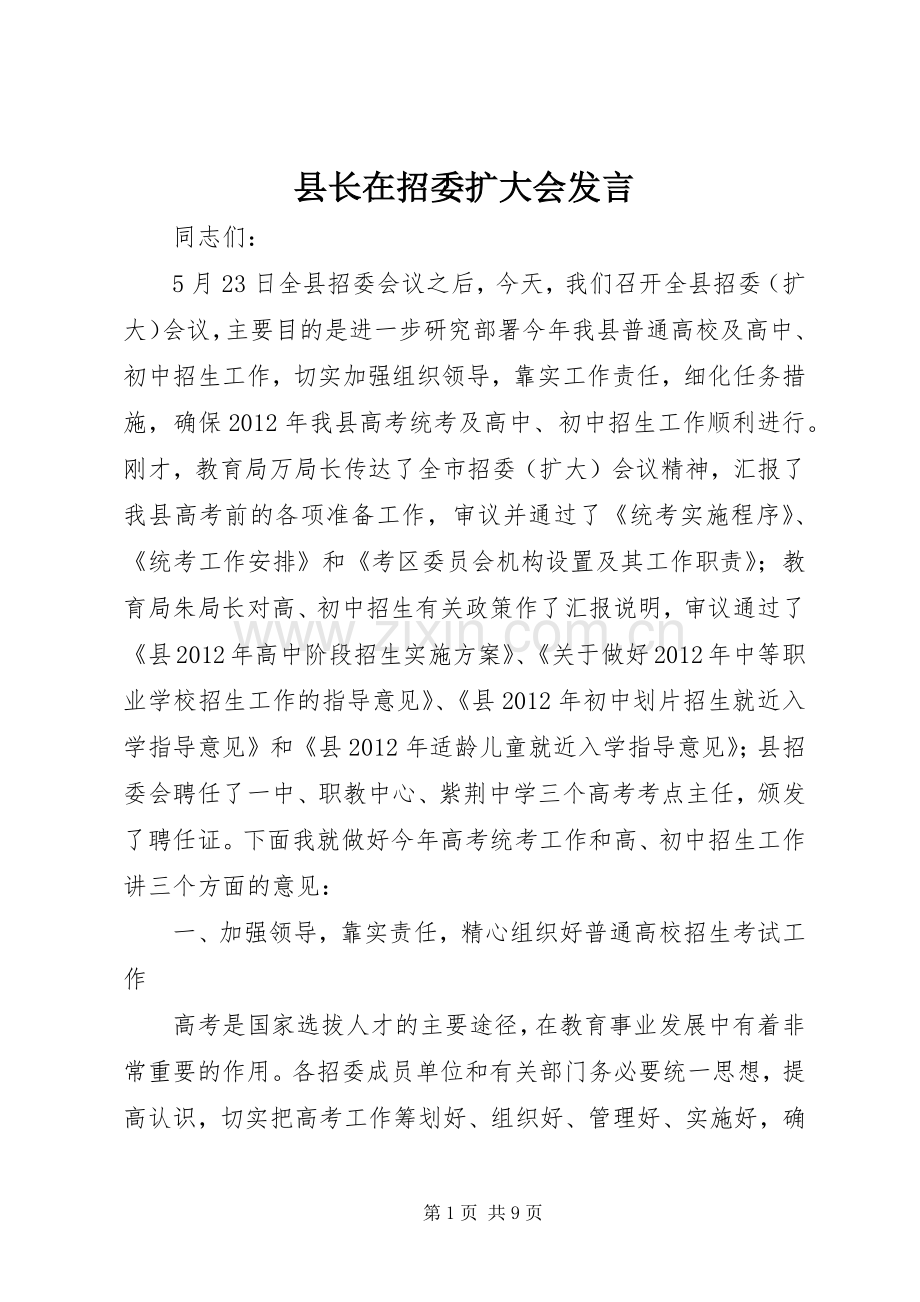 县长在招委扩大会发言稿.docx_第1页