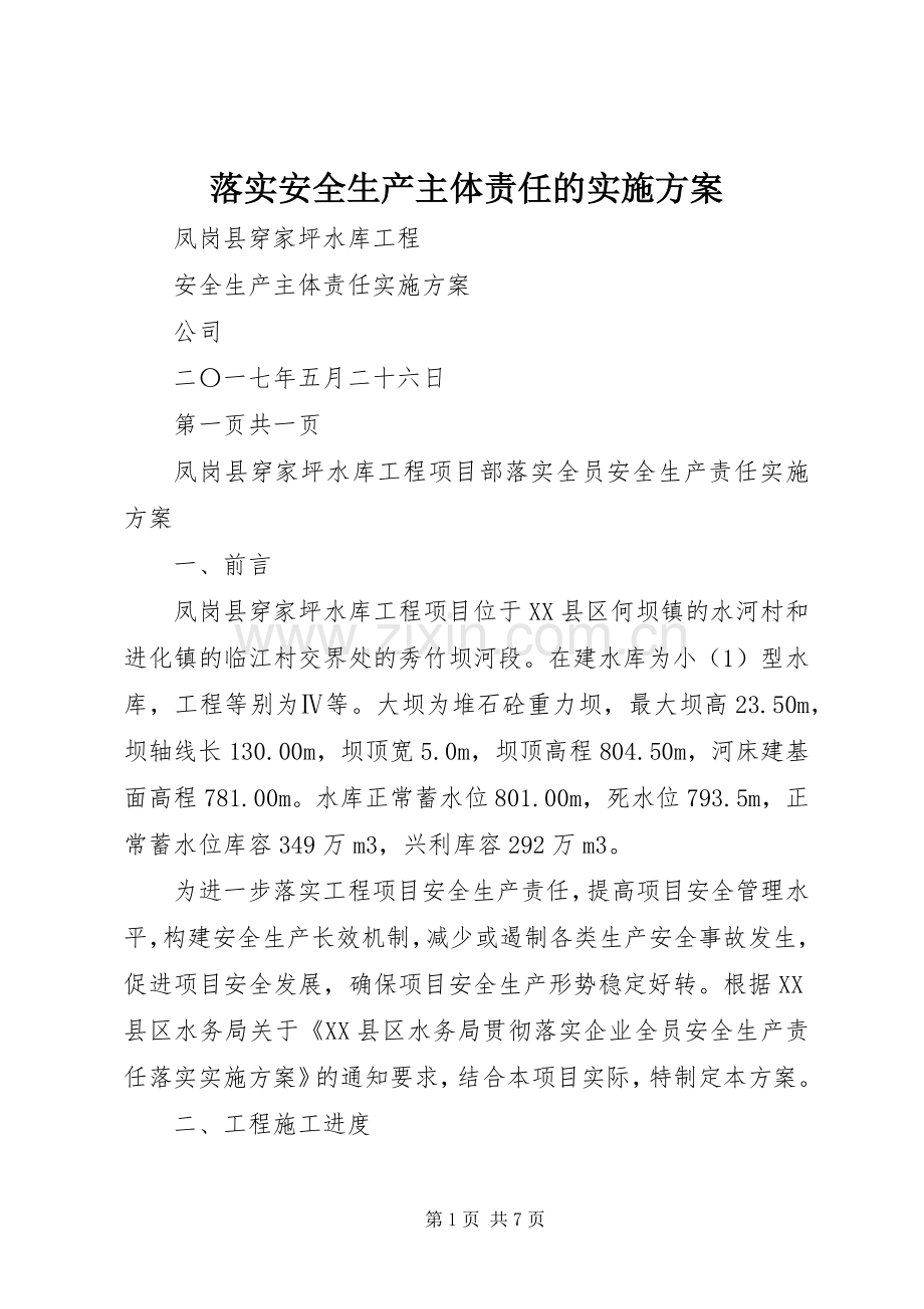 落实安全生产主体责任的方案 .docx_第1页