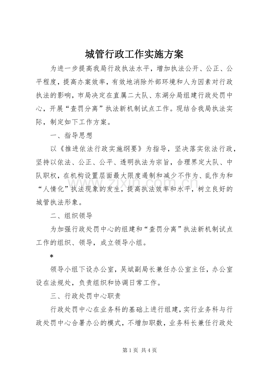 城管行政工作方案.docx_第1页