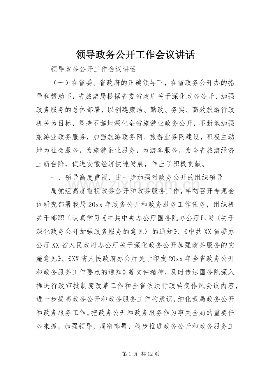 领导政务公开工作会议讲话.docx_第1页