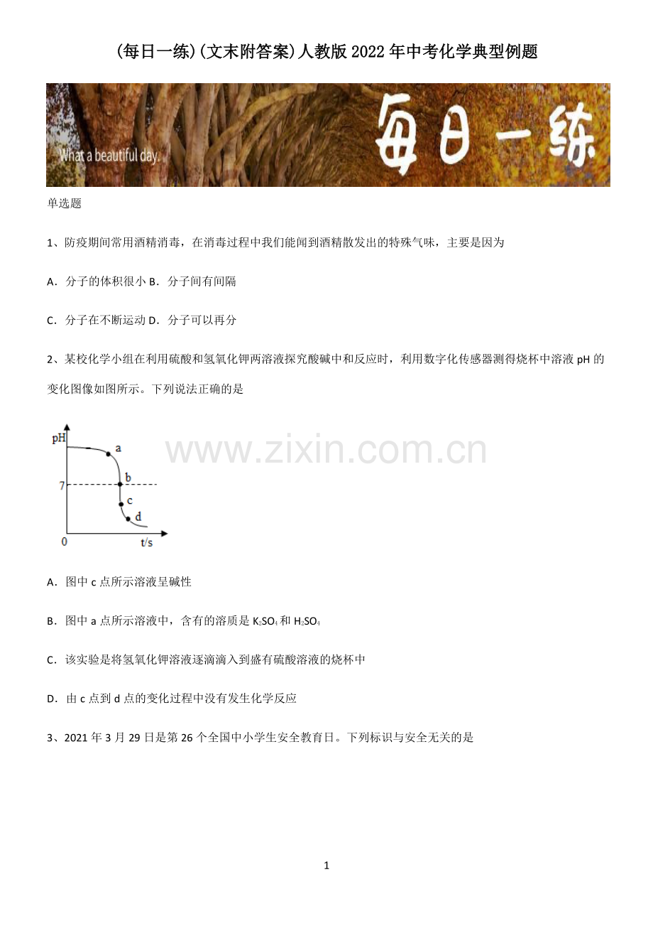 (文末附答案)人教版2022年中考化学典型例题.pdf_第1页