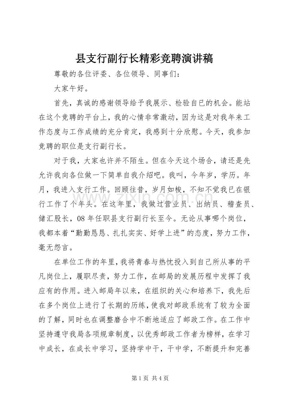 县支行副行长精彩竞聘演讲稿.docx_第1页