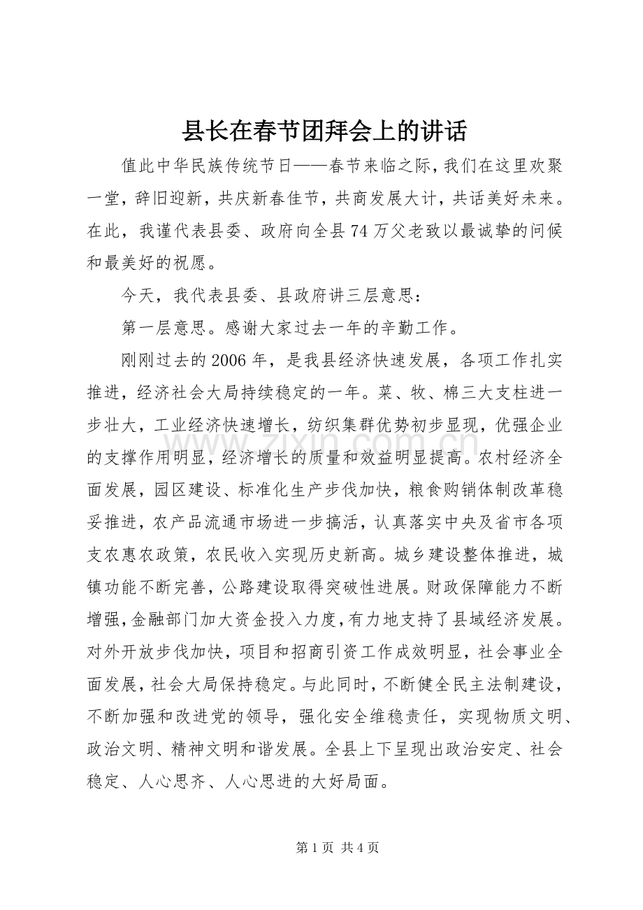 县长在春节团拜会上的讲话.docx_第1页