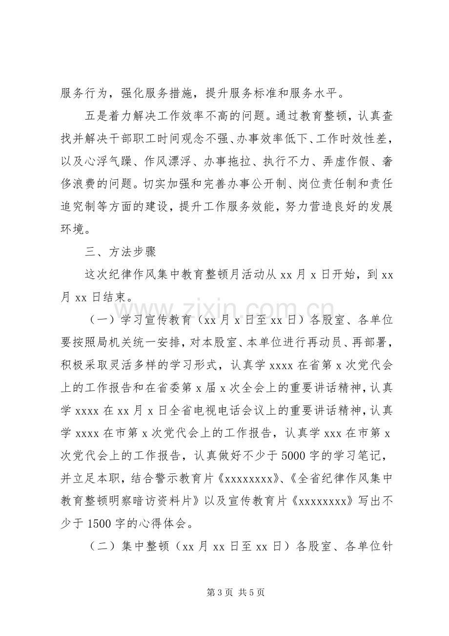 某机关单位纪律作风集中教育整顿月活动方案.docx_第3页