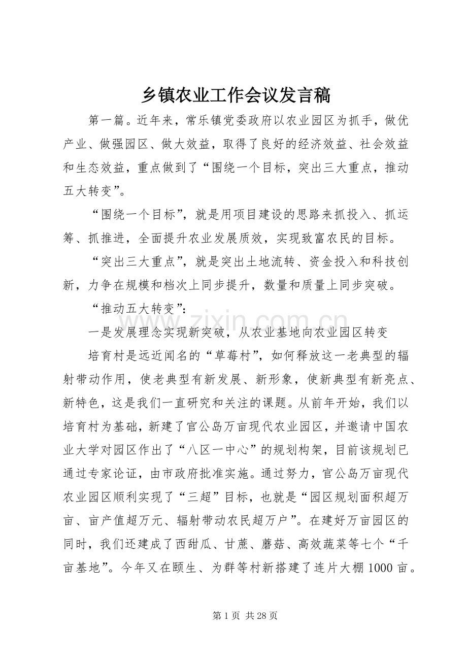 乡镇农业工作会议发言.docx_第1页