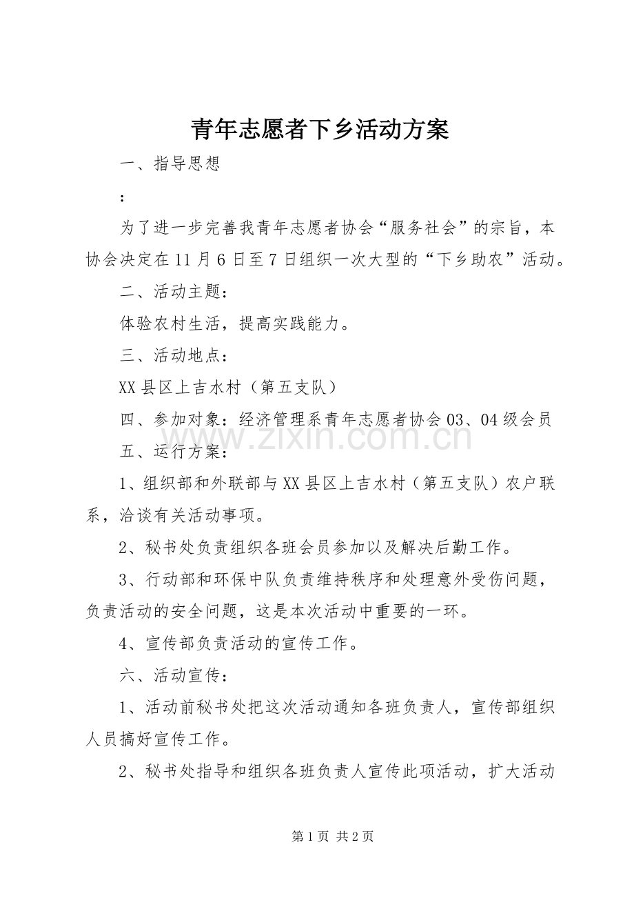 青年志愿者下乡活动实施方案.docx_第1页