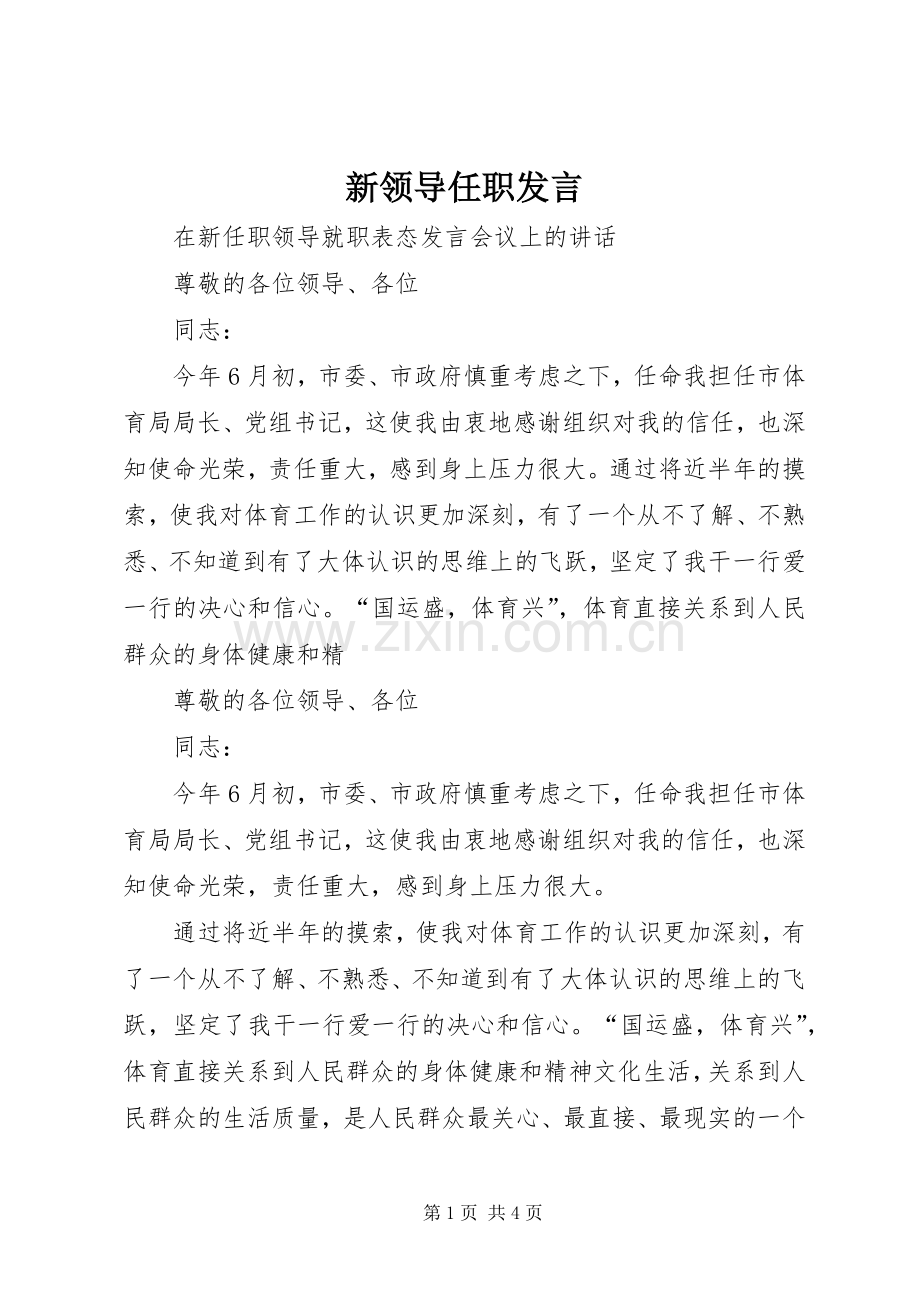 新领导任职发言稿.docx_第1页