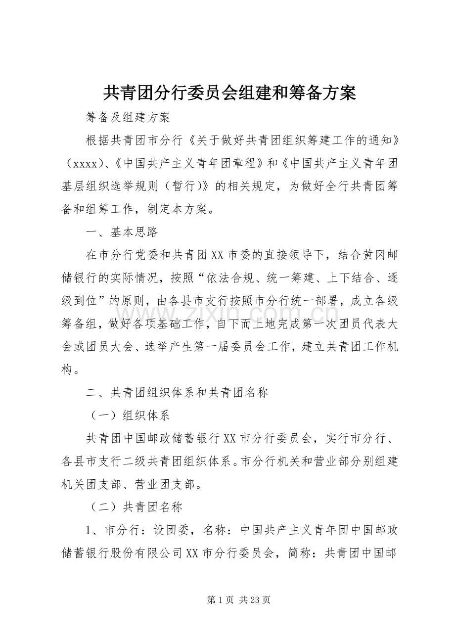 共青团分行委员会组建和筹备实施方案.docx_第1页