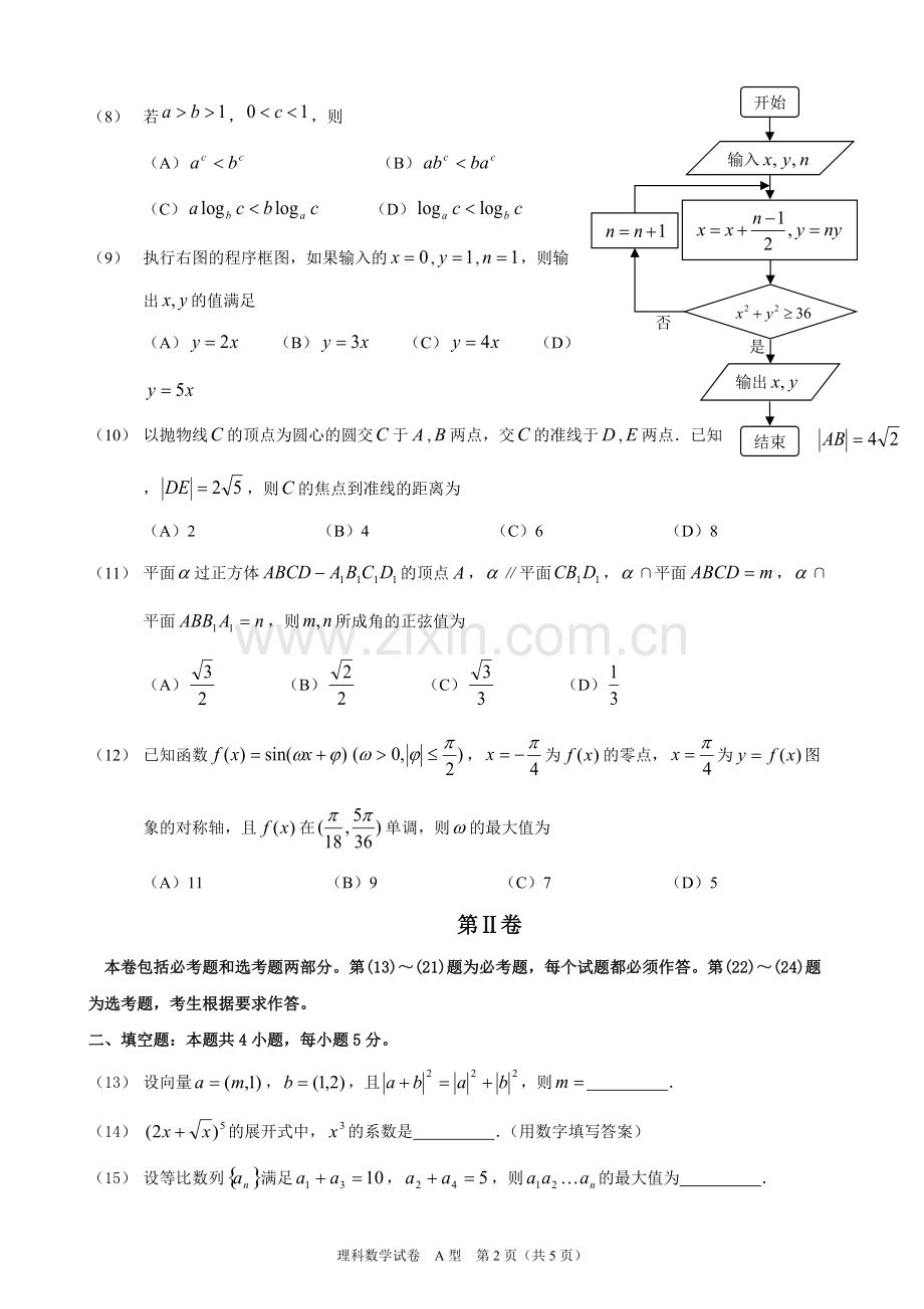 2016年高考理科数学全国1卷-含答案.pdf_第2页