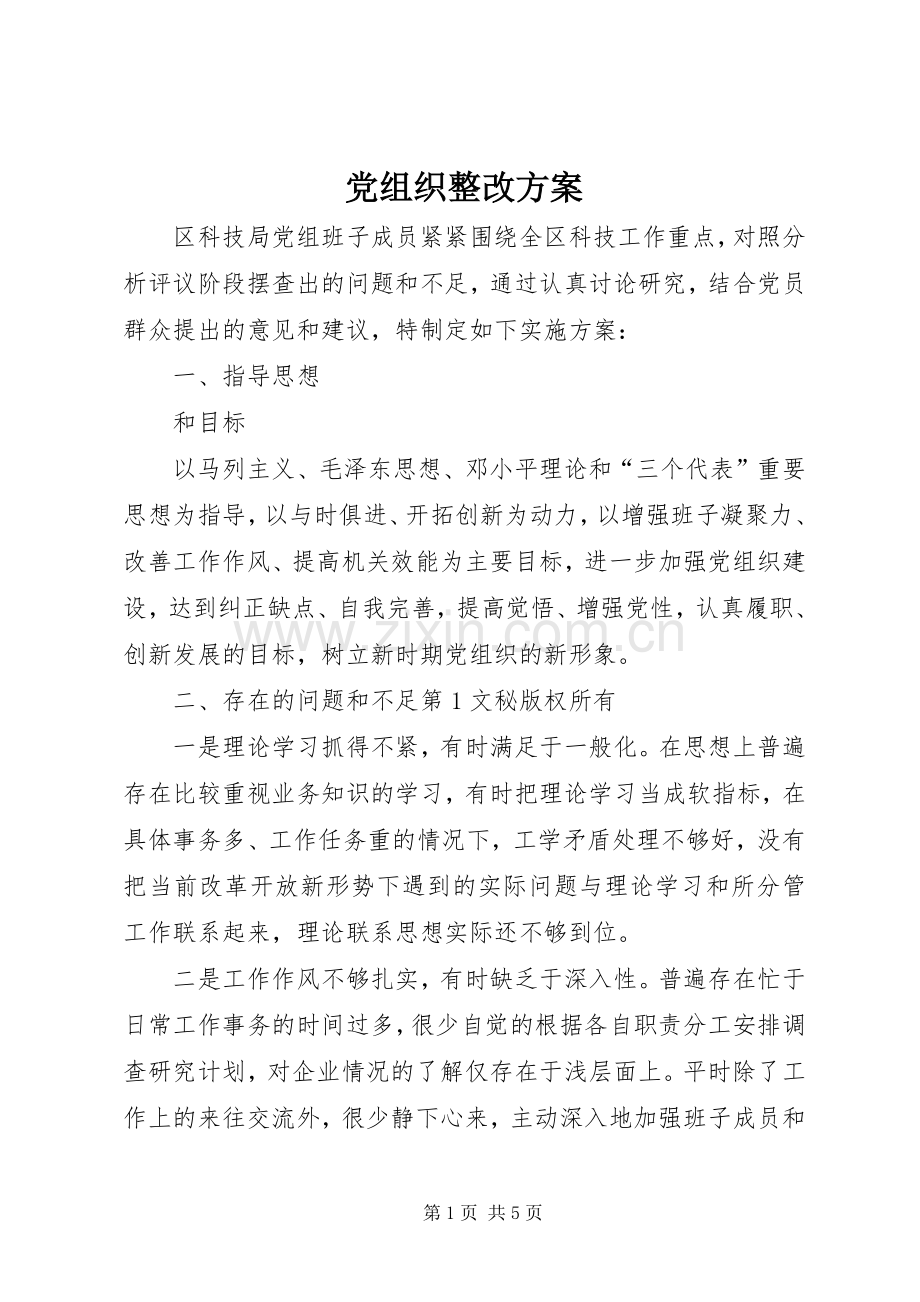 党组织整改实施方案 .docx_第1页