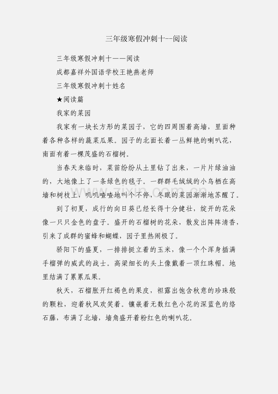 三年级寒假冲刺十--阅读.docx_第1页