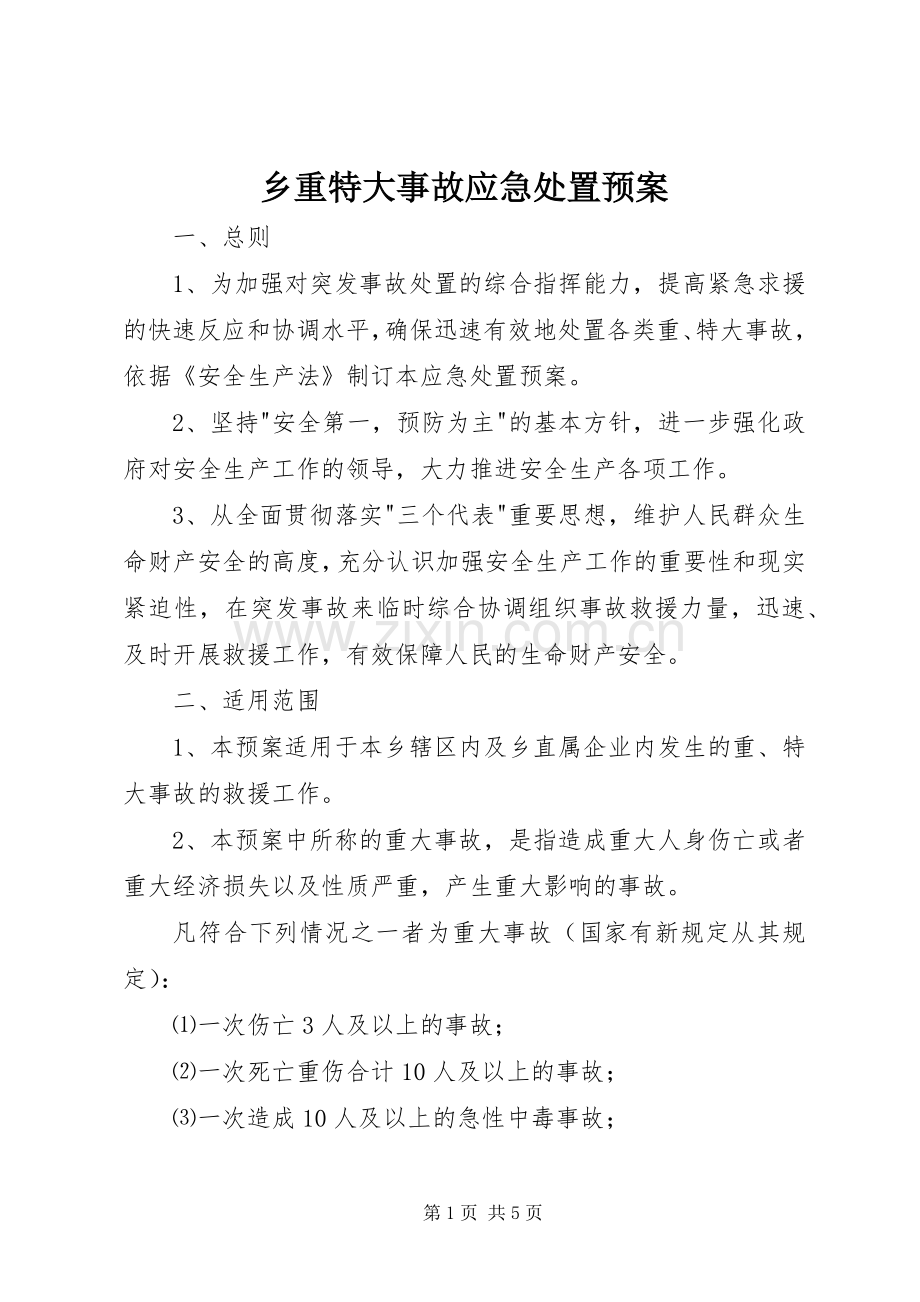 乡重特大事故应急预案.docx_第1页