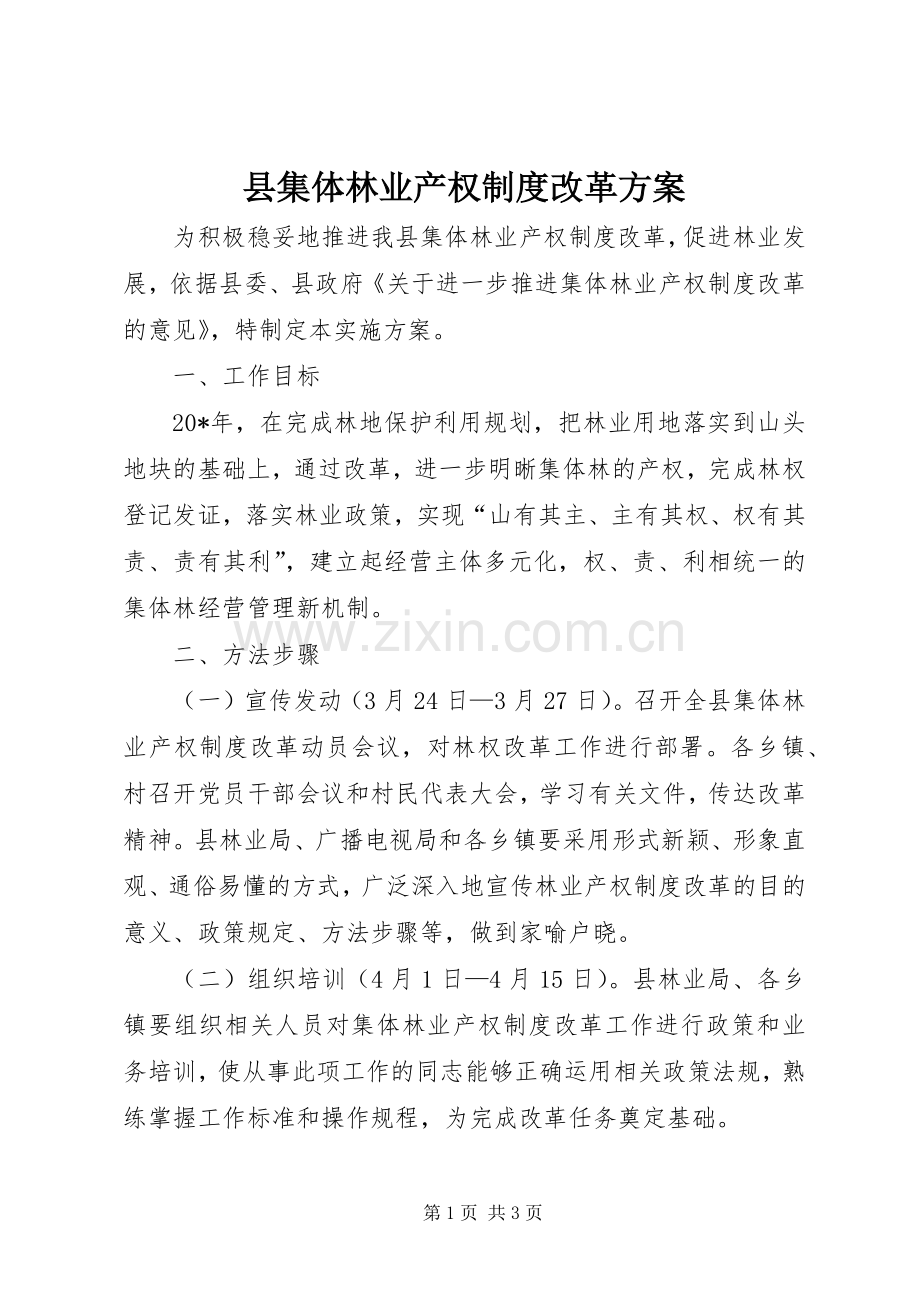 县集体林业产权制度改革实施方案.docx_第1页