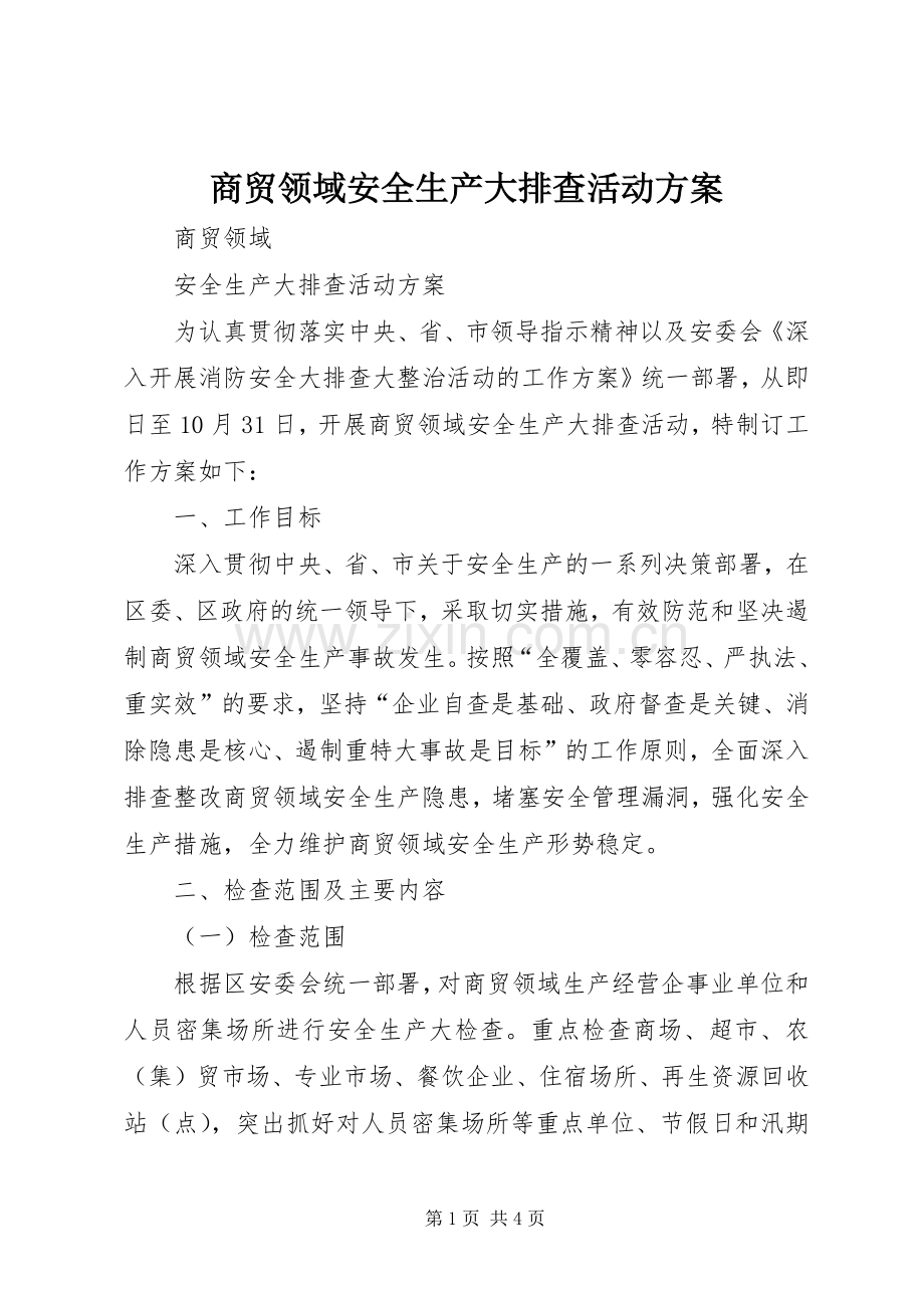 商贸领域安全生产大排查活动实施方案.docx_第1页